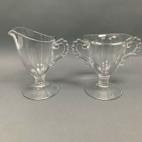 Ohio Imperial Glass Cream and Sugar Clear Footed Bowls Beaded Candlewick - Picture 1 of 6